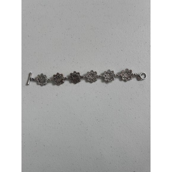 Jewelry Boho Flowers Lucky Brand Bracelet Silver tone Antique Brass - Picture 2 of 5